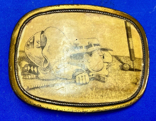 Vintage 1970s Funny Golf Cartoon Comic Metal Belt Buckle