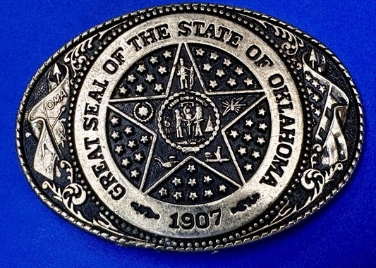 The Great Seal of Oklahoma 1907 Commemorative Vintage Belt Buckle