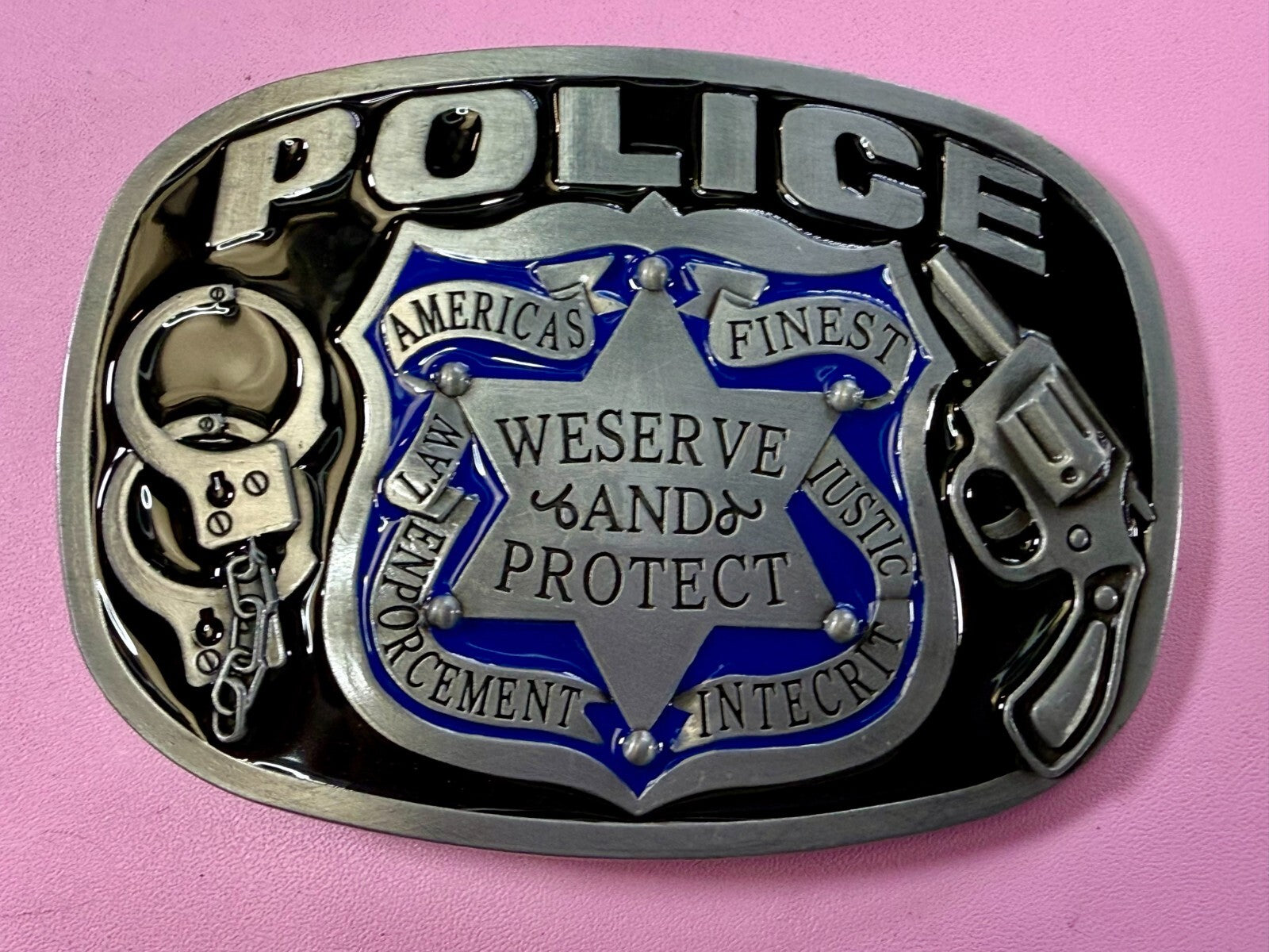 AMERICAS FINEST POLICE We Serve Protect Law Enforcement Commemorate Belt Buckle