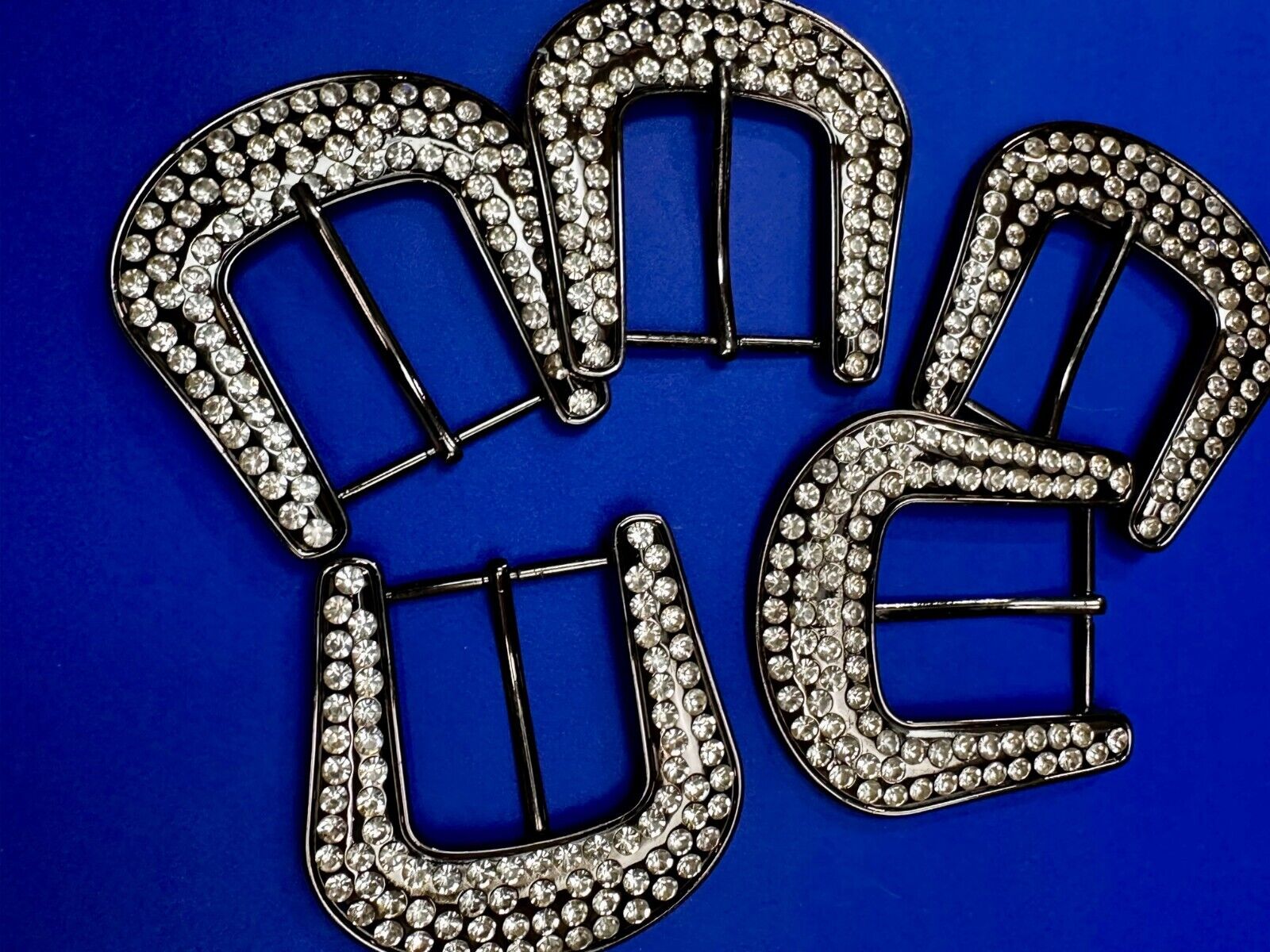 5 Lot Large Rhinestone Covered Ranger Style Gray Color NOS Western Belt Buckle