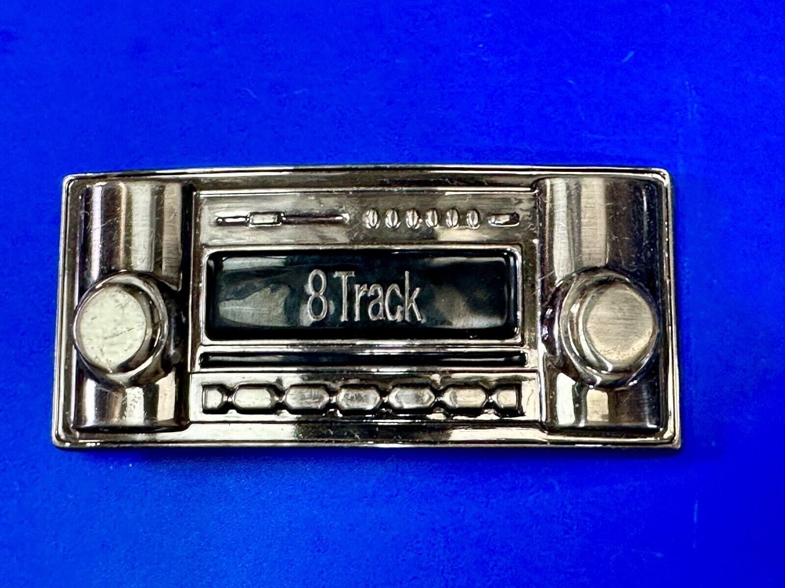 8 Track Stereo Radio Player Retro Silver & Black Color Belt Buckle