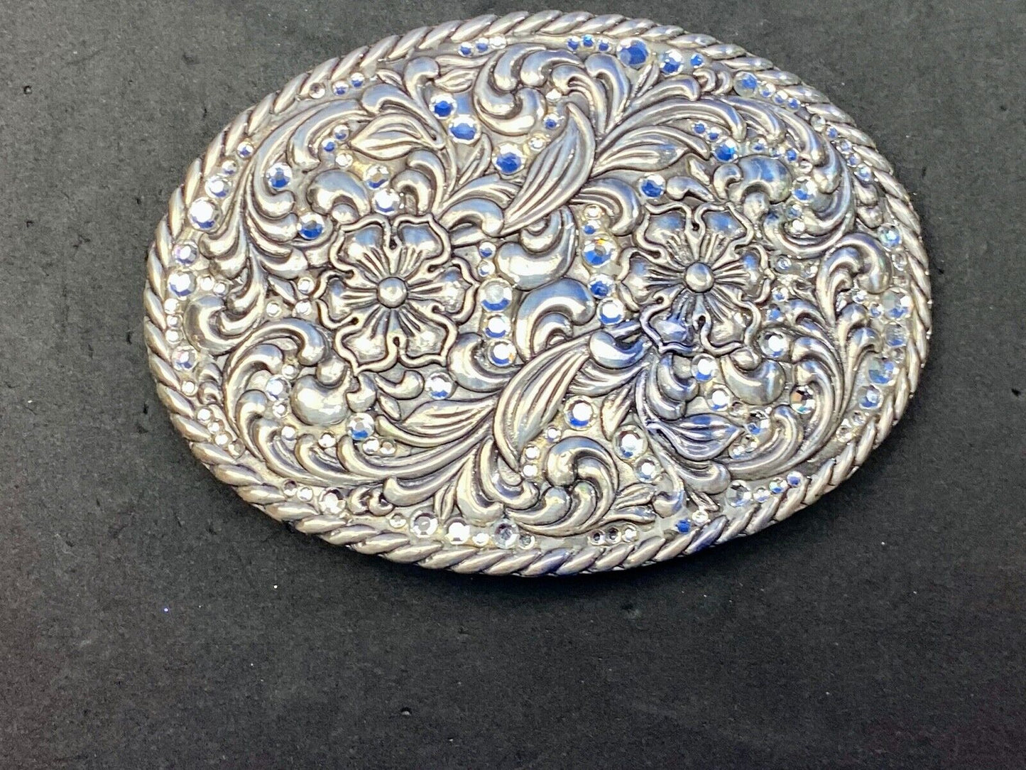 Vintage Flower Swirl Belt Buckle Floral patterns with rhinestone accents 