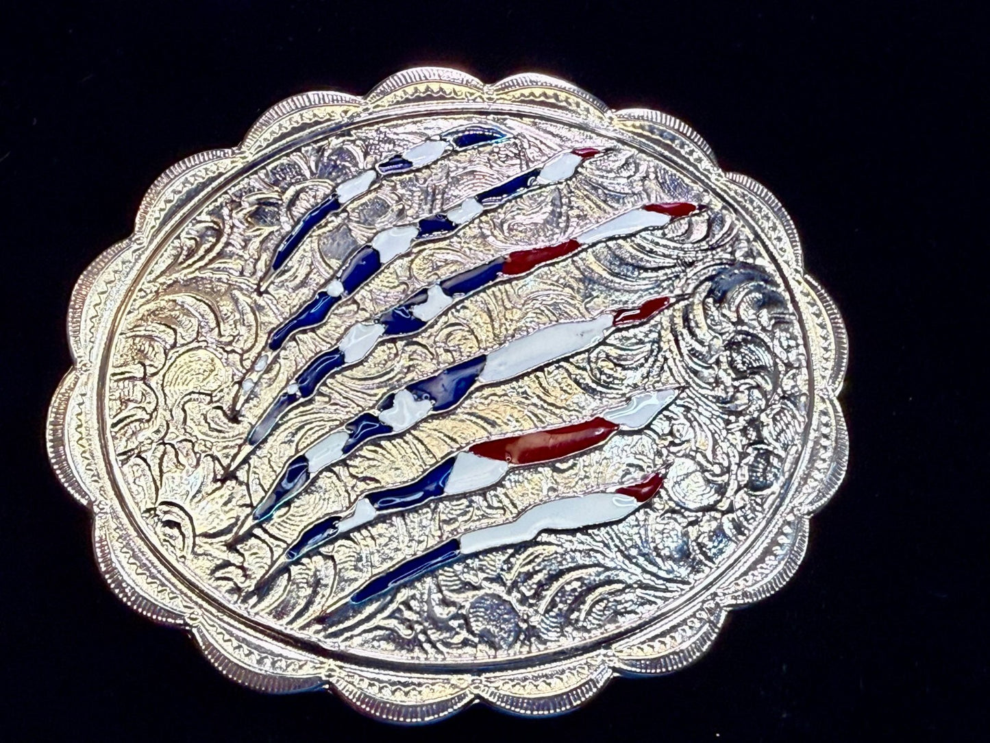 United States of America Flag Sliced Pattern on Western Belt Buckle by Shyanne