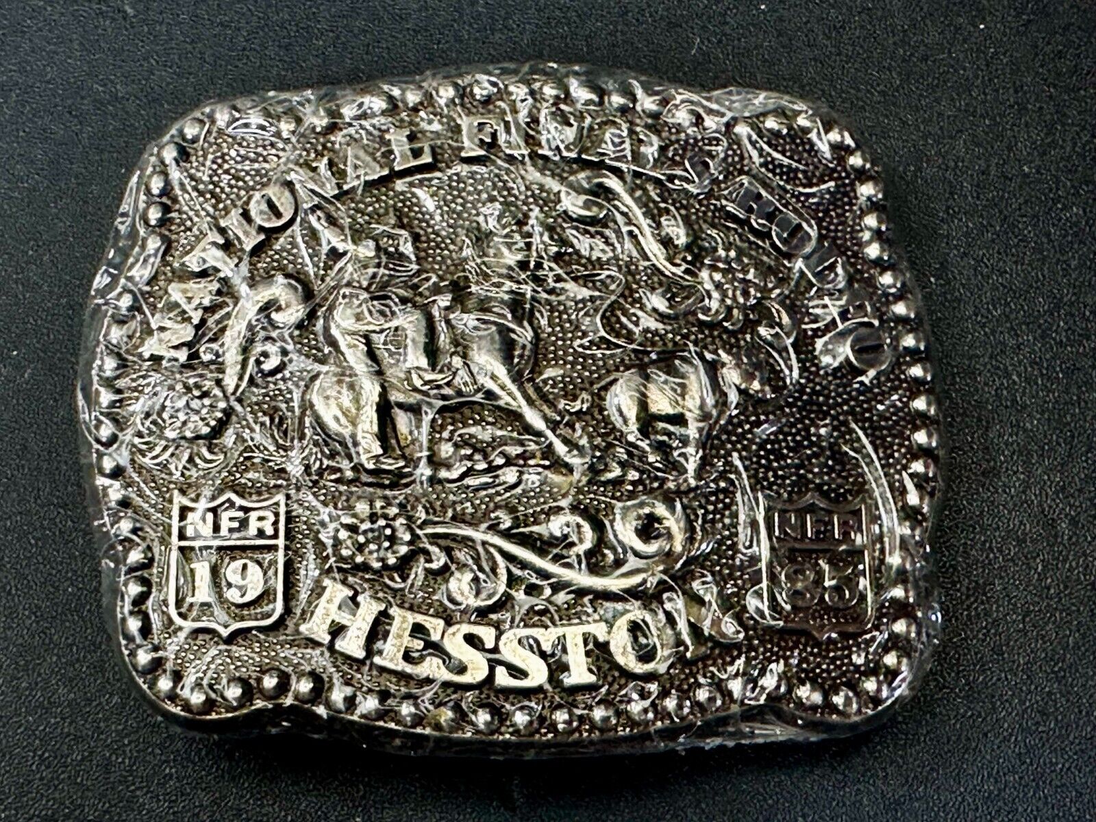 1985 Hesston National Finals Rodeo NFR Rodeo Cowboys NOS Youth Size Belt Buckle
