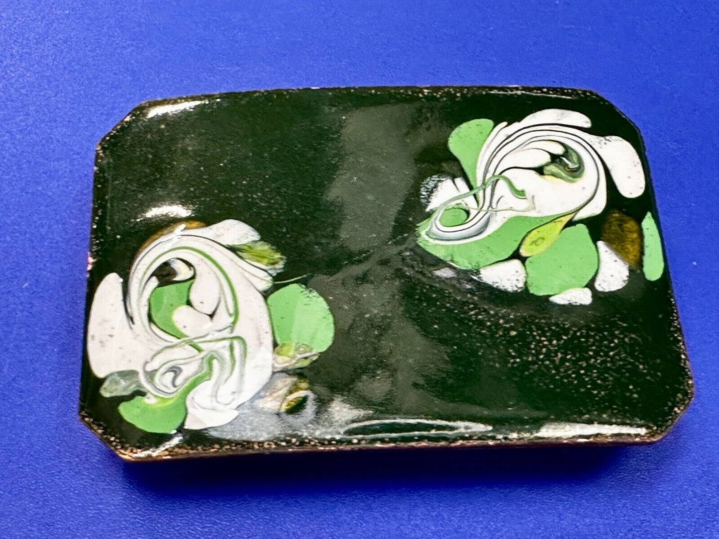Artisan Hand Painted Abstract Flowers Enamel On Copper Belt Buckle By Wini
