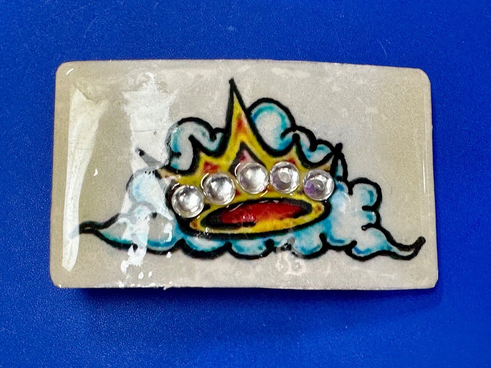 Artisan CROWN on colorful cloud with Rhinestone accents Belt Buckle