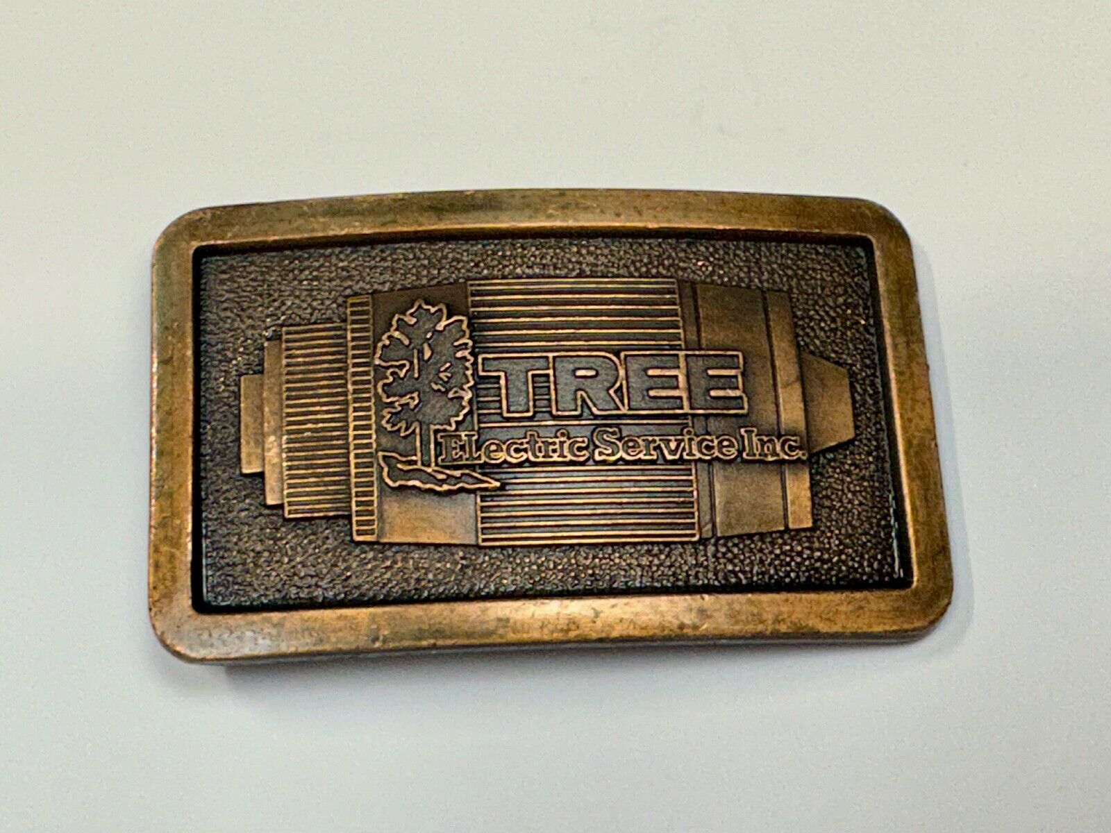 Tree electric service INC  Vintage advertising promo brass tone Belt Buckle