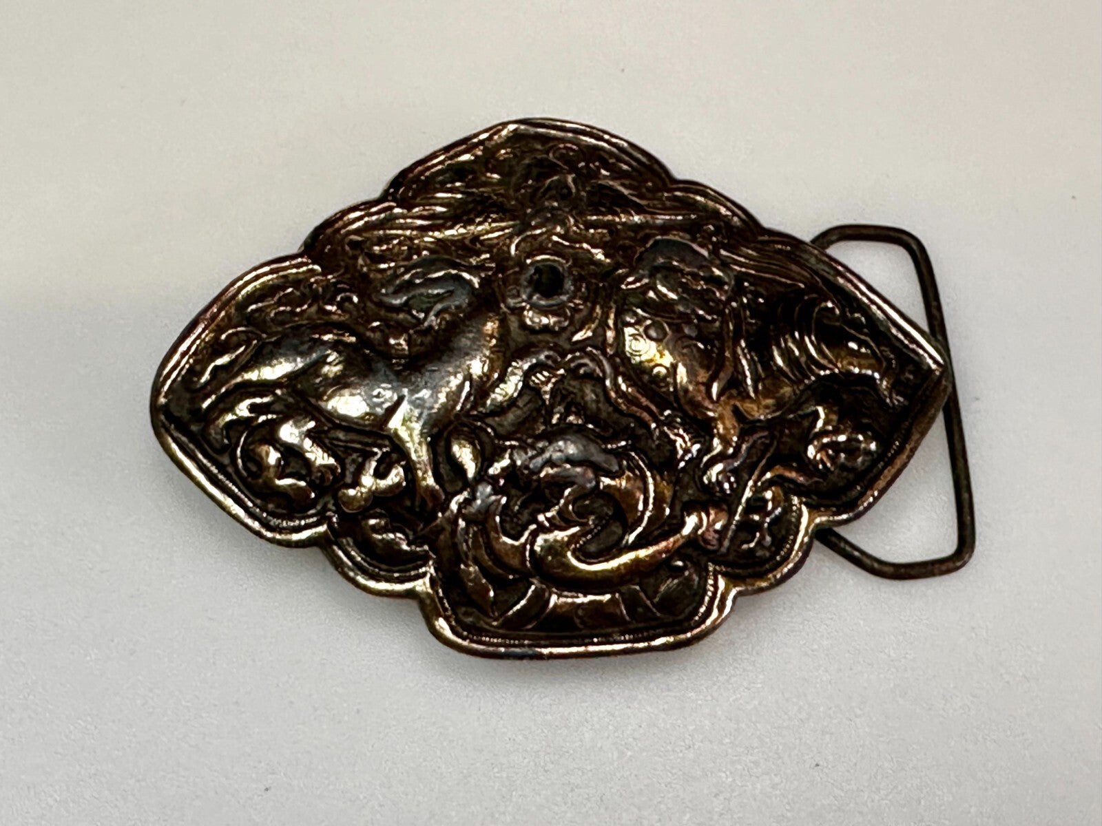 Tibetan Feng Shui Lion Dragon Fork Tongue Vtg.  1974 Bergamot N-60 Belt Buckle