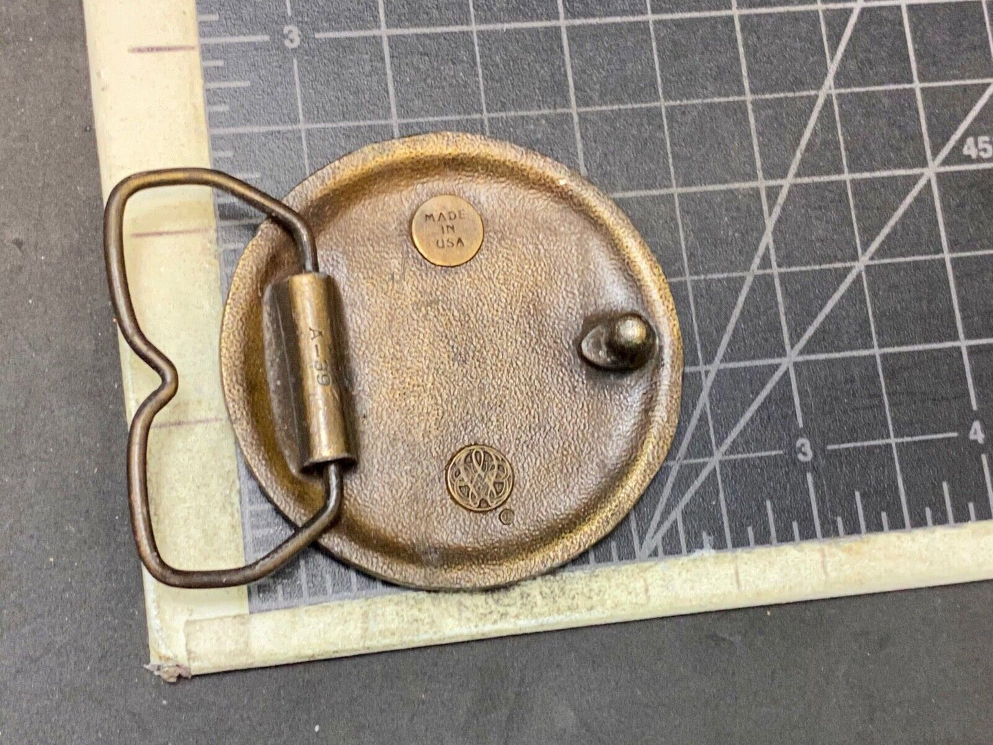 A-39 Cyclists Cup Tandum Bicycle Round Rare! Bergamot Brass Works Belt Buckle