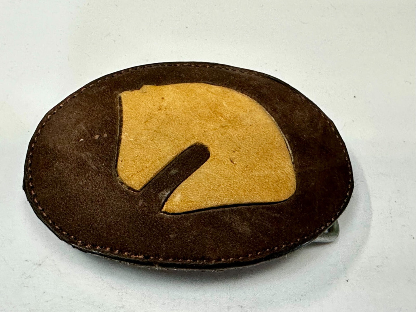 Abstract Horse Head - Brown Leather Stitched Vintage Belt Buckle