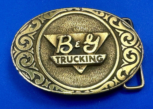 Vintage B & Y Trucking Western Promotional Advertising belt buckle