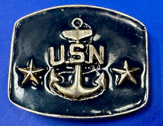 USN United States Navy Anchor Naval Military Forces Two Stars Belt Buckle