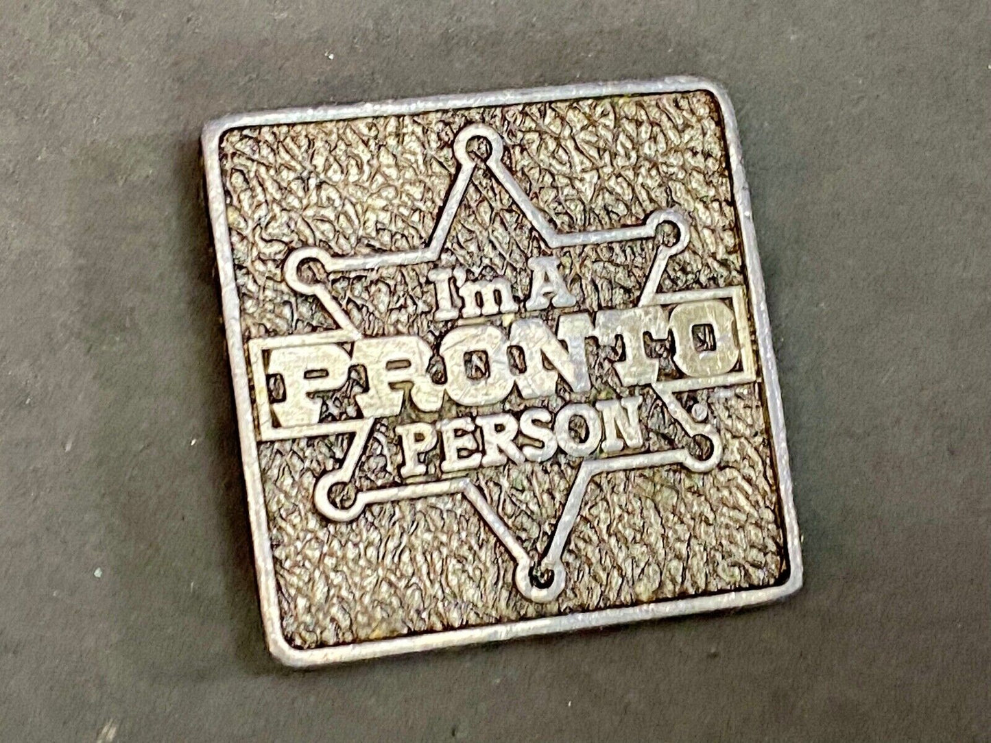 Vintage 1981 I'm A Pronto Person Itt Phillips Drill Tool Equipment Belt Buckle