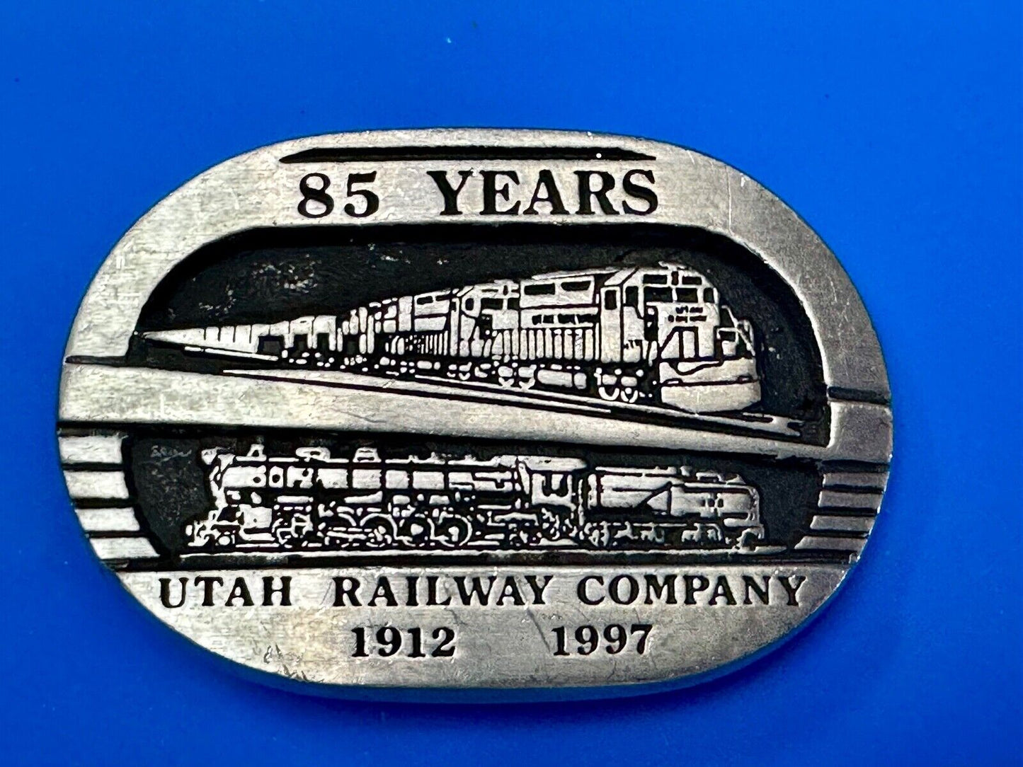 Utah Railway Co Vtg Train Railroad 85 Years - Gary Prazen Sculpture Belt Buckle