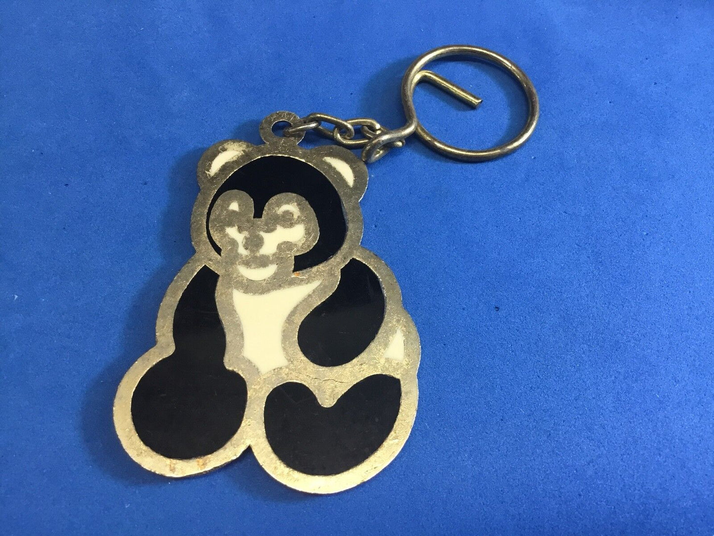 Adorable cut out Large Black and White Panda Bear Keychain with Gold Accents