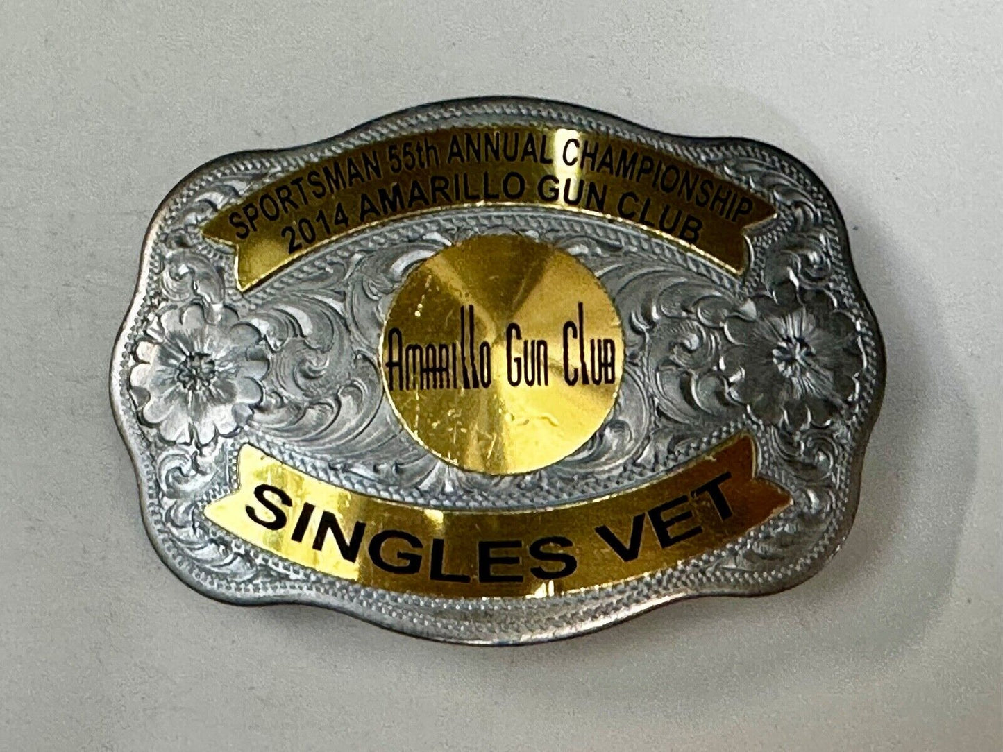 Amarillo Texas Gun Club Singles Vet Trophy Belt Buckle by Tilden