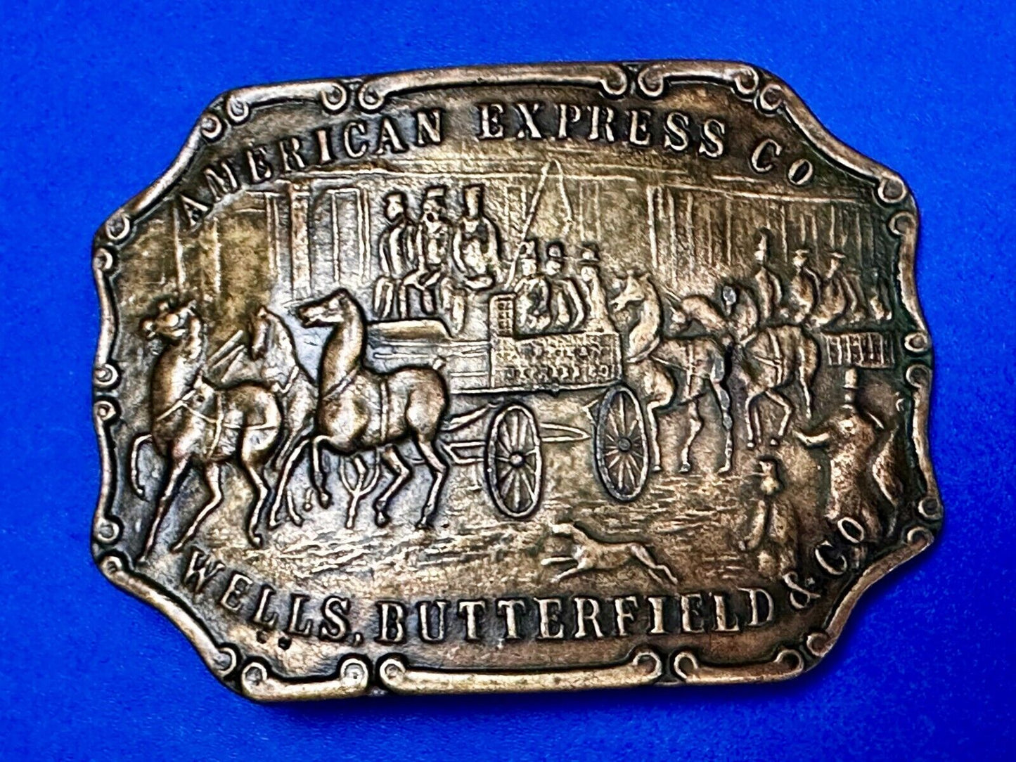 American Express Co Wells Butterfield Vintage Bank Stagecoach Scene Belt Buckle