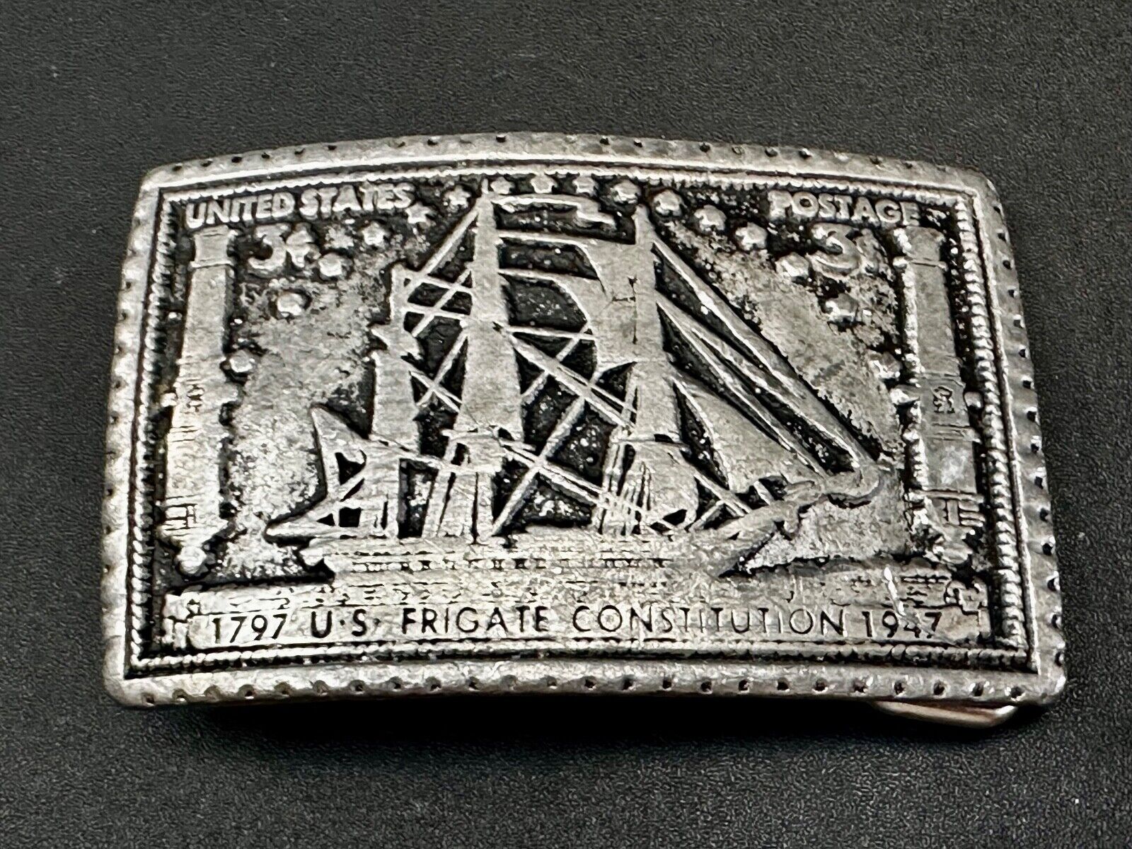 1797 US Frigate Constitution 3 cent stamp Commemorative pewter Belt Buckle