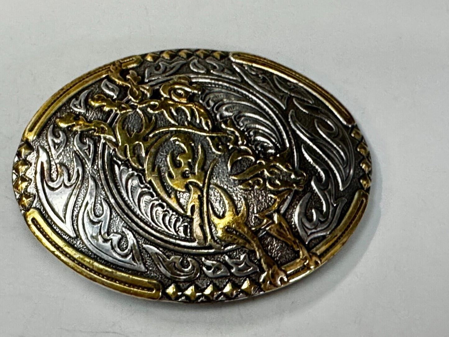 Abstract Rodeo Bull Cow Steer Ornate Two Tone Western Belt Buckle by Crumrine