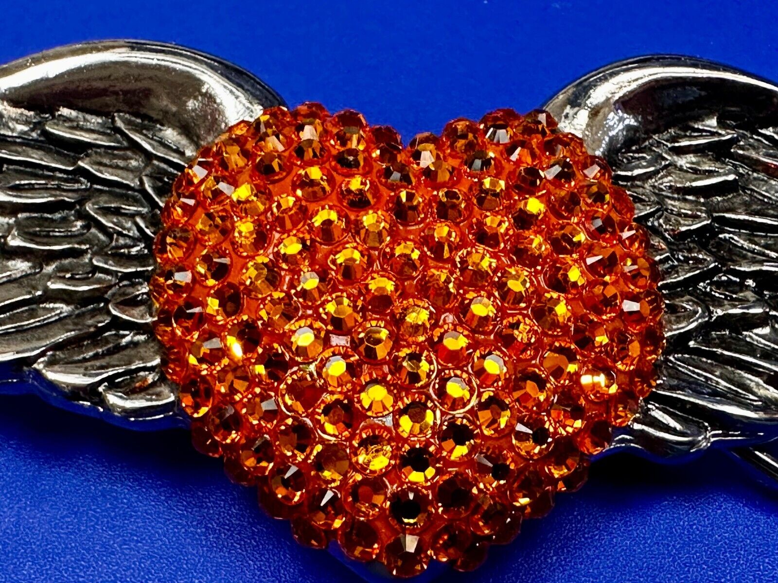 Angel Wings Orange Heart Shaped Rhinestone Covered 2001 Bridget Belt Buckle