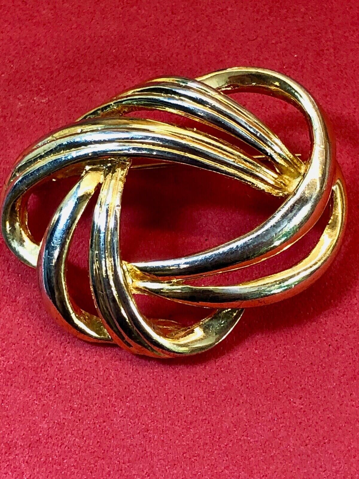 Vintage LANDAU Gold Ribbon Knot Knots Swirl Brooch Pin