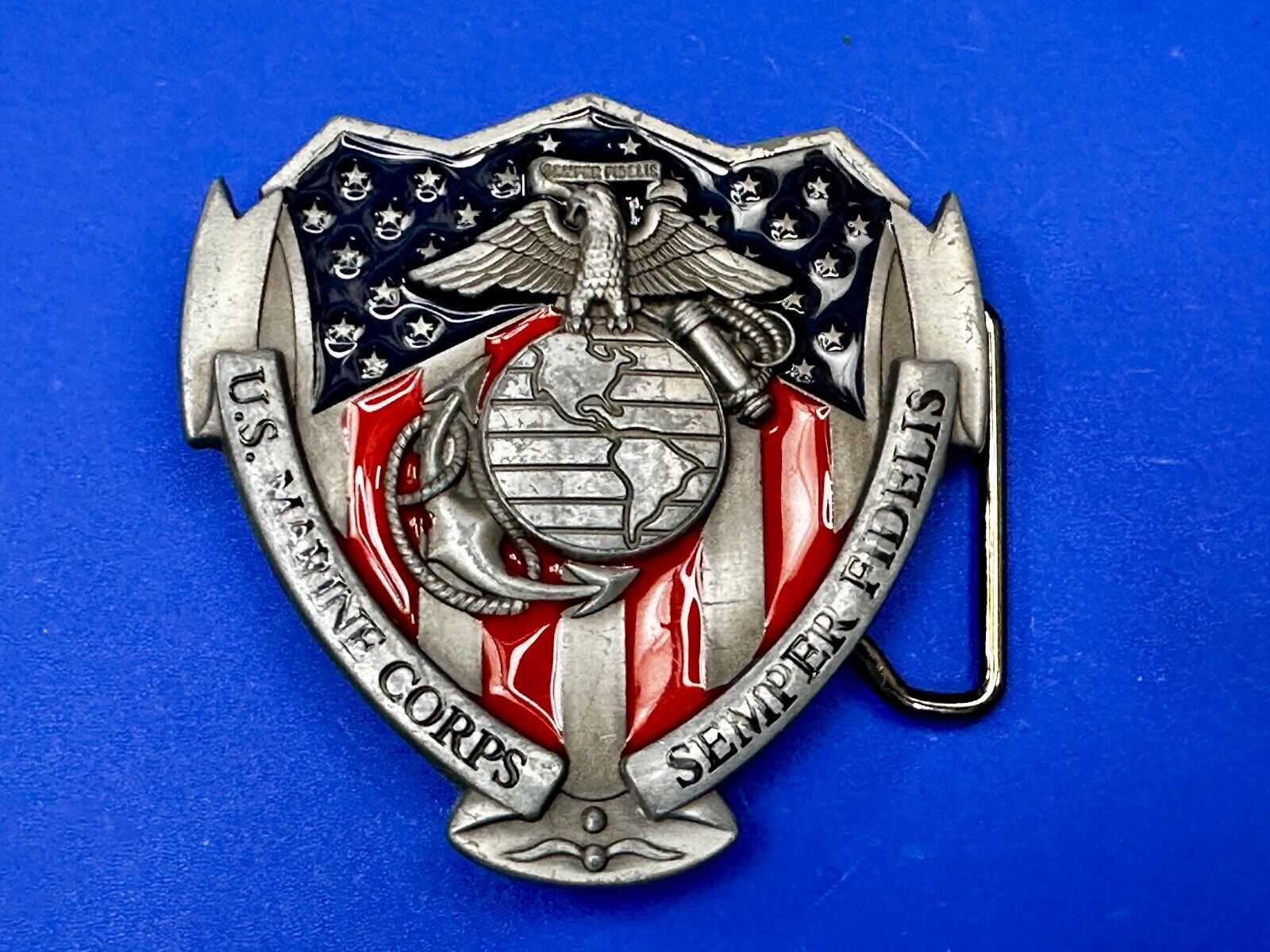 USMC Marines Semper Fidelis Cutout Patriotic Military Service Usa Belt Buckle
