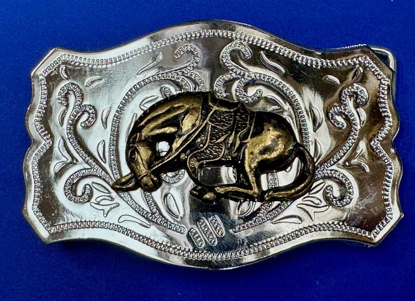 Two Tone Bucking Bronc Bronco Saddle Horse Rodeo vintage belt buckle