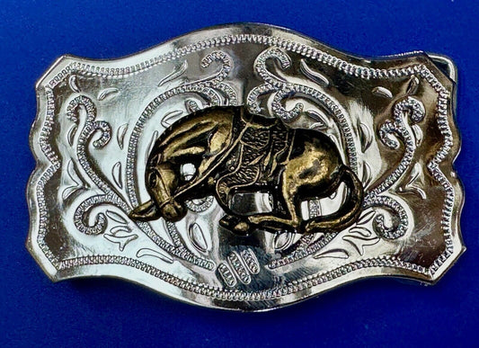 Two Tone Bucking Bronc Bronco Saddle Horse Rodeo vintage belt buckle