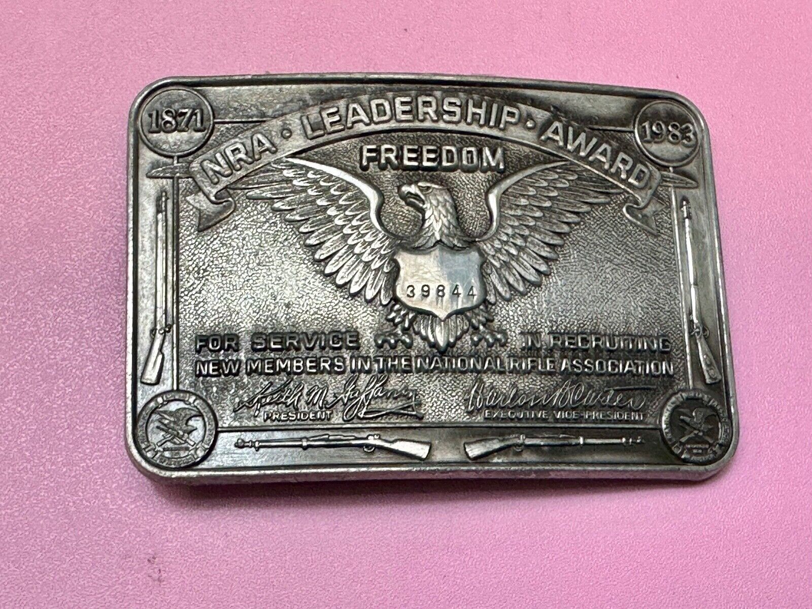 1871-1983 NRA Leadership Award Freedom Numbered Engraved Belt Buckle