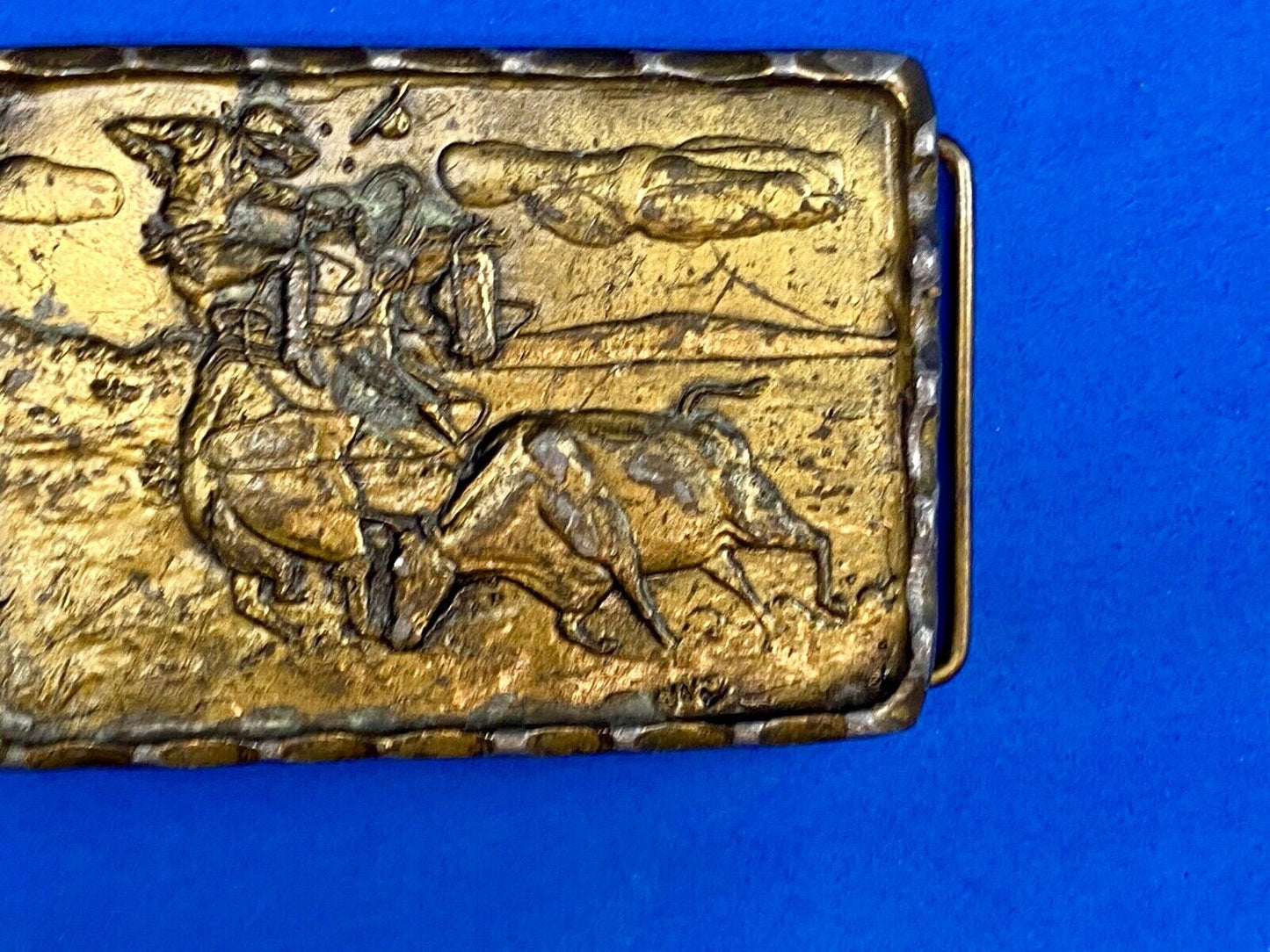 Vintage 1975 ADEZY 3-D Cowboy Western Rodeo Ranch Brass Belt Buckle