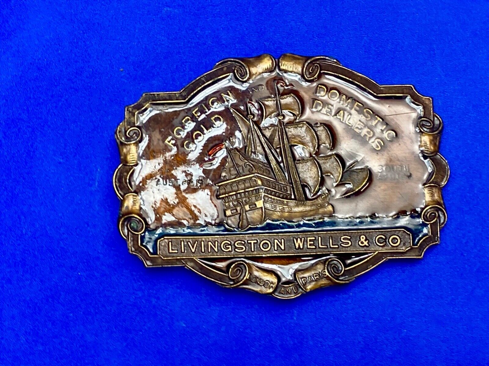 V-33 LIVINGSTON WELLS & CO Bergamot belt buckle Foreign & Domestic Gold Dealers