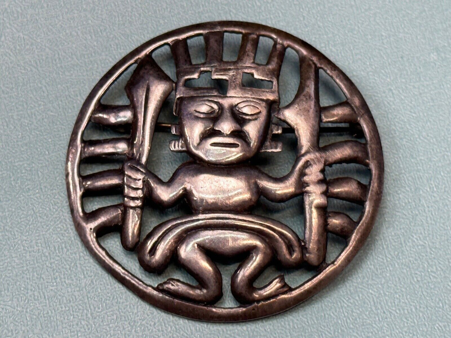 Tribal Chief Man Figure   Aztec?  unknown to me! Sterling Brooch Pin