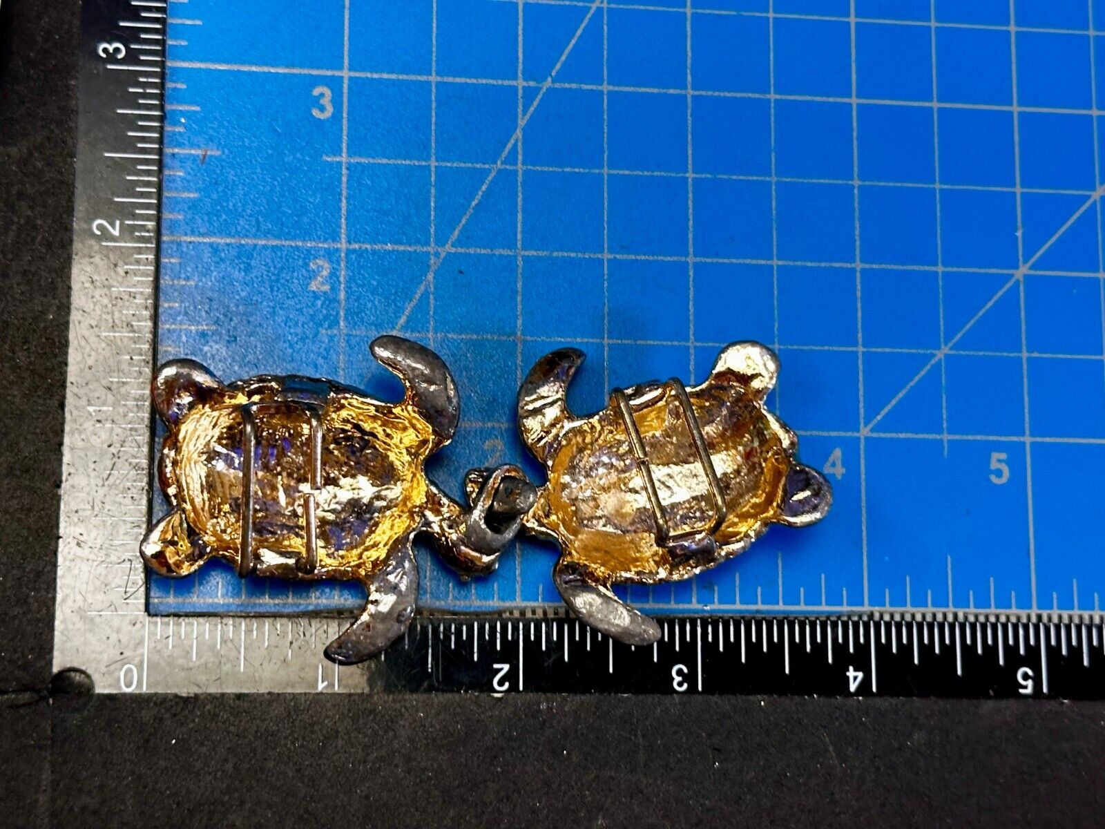 Turtle Tortoise Figural Two Piece Interlocking Gold Tone Vintage Belt Buckle