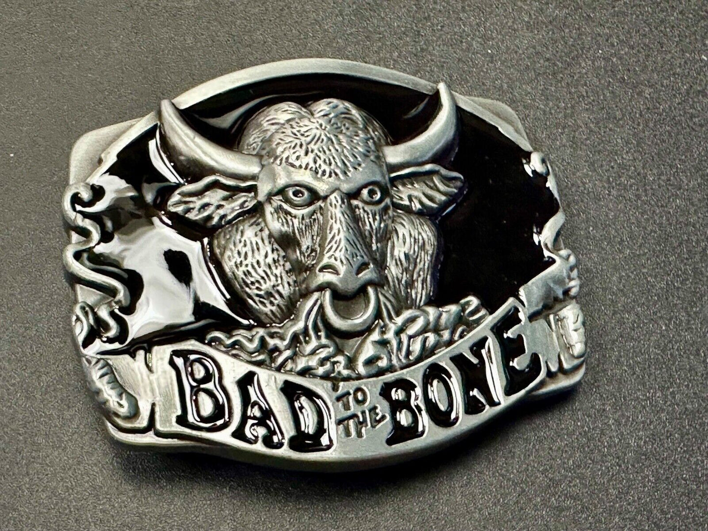 BAD TO THE BONE! RAGING BULL NOVELTY WESTERN RODEO COWBOY'S RIDER BELT BUCKLE