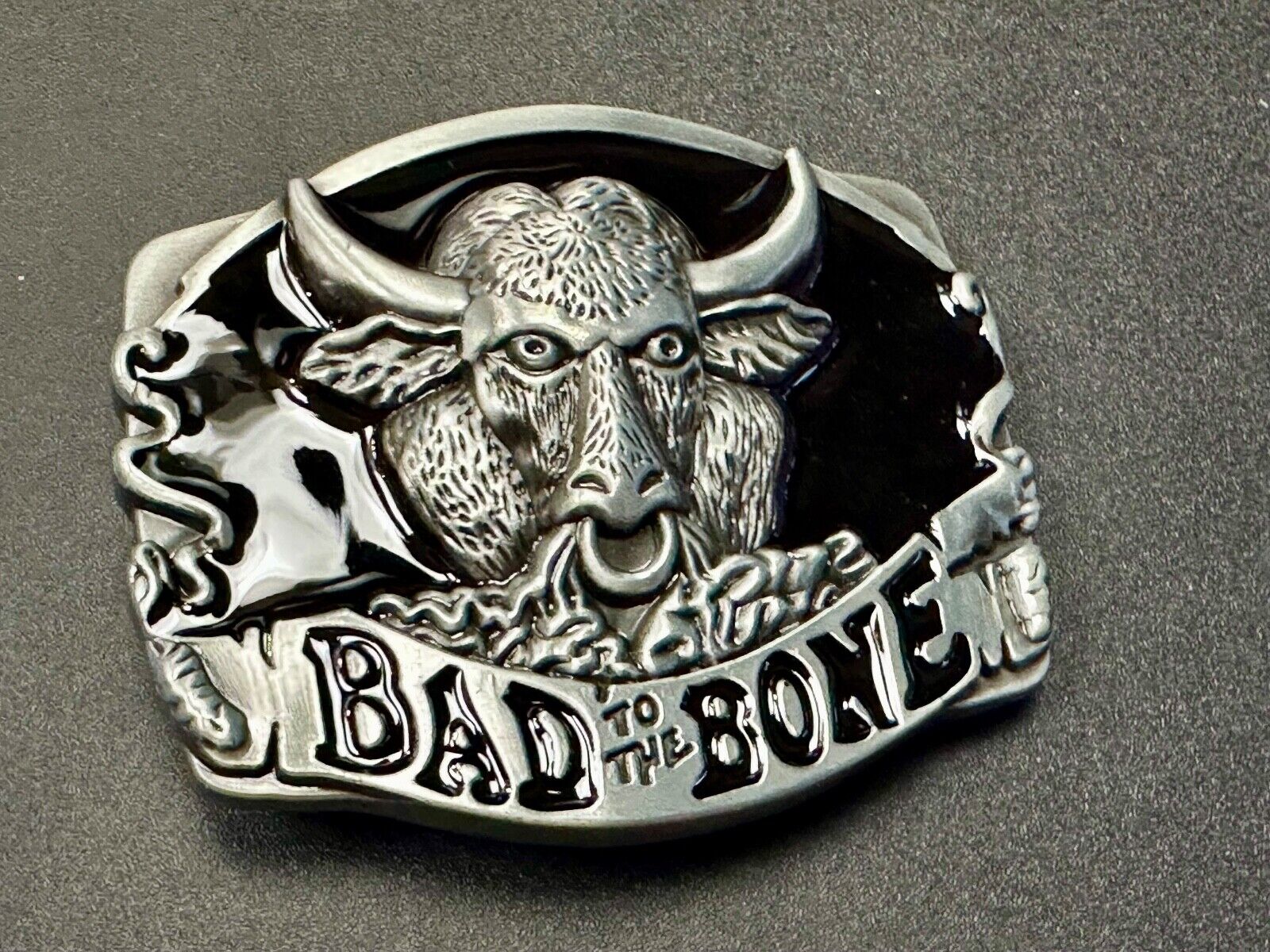 BAD TO THE BONE! RAGING BULL NOVELTY WESTERN RODEO COWBOY'S RIDER BELT BUCKLE