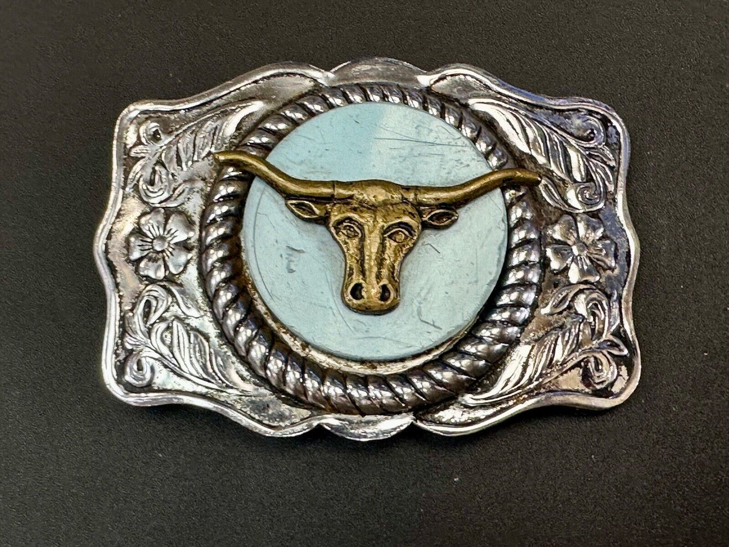 Vintage Longhorn cow steer - cowboys cowgirls western centerpiece belt buckle