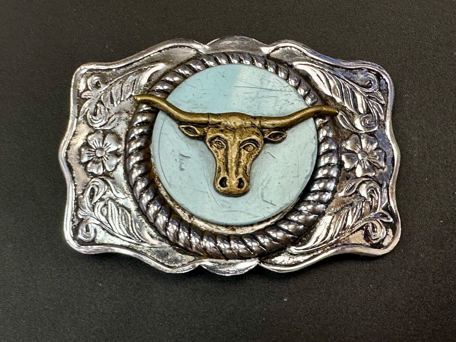 Vintage Longhorn cow steer - cowboys cowgirls western centerpiece belt buckle