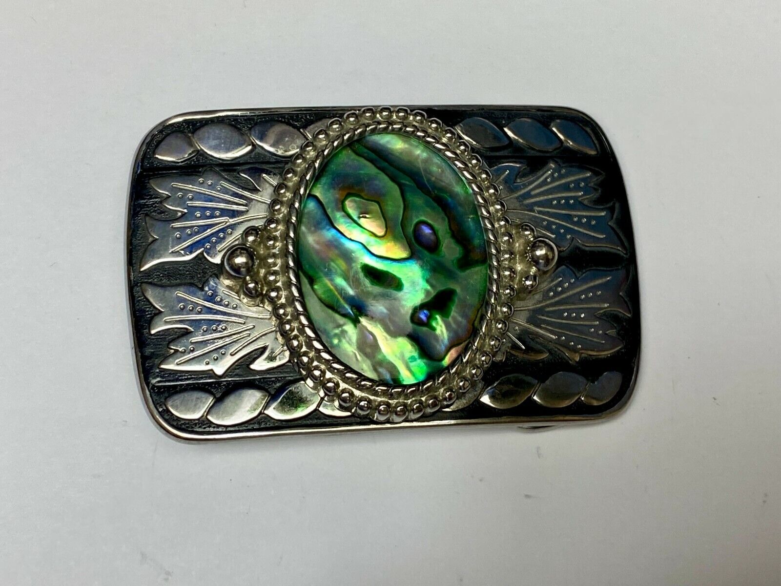 Abalone Shell Centerpiece On Western Silver & Black Color Belt Buckle