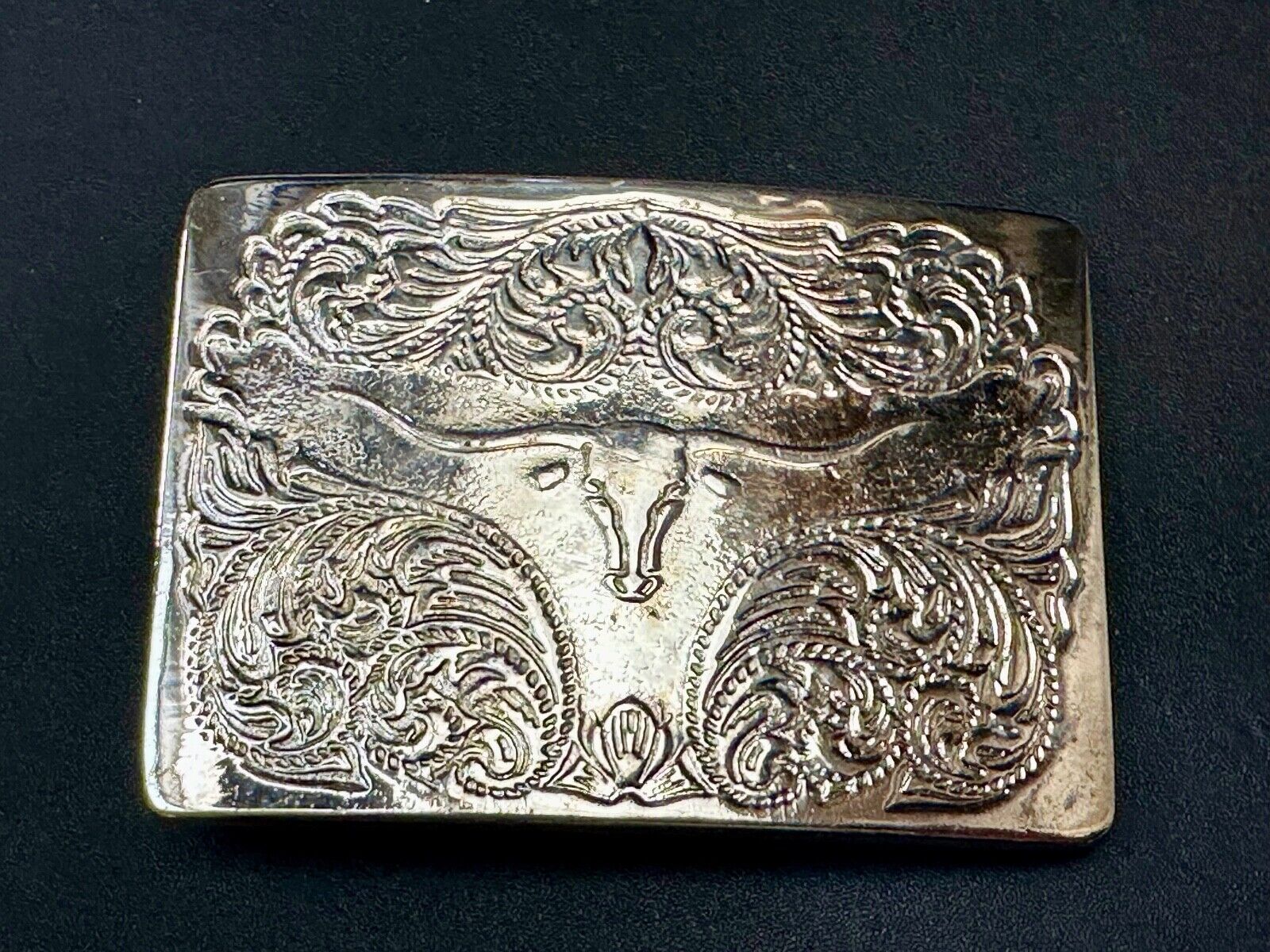 Vintage longhorn cow steer western flower swirl design belt buckle