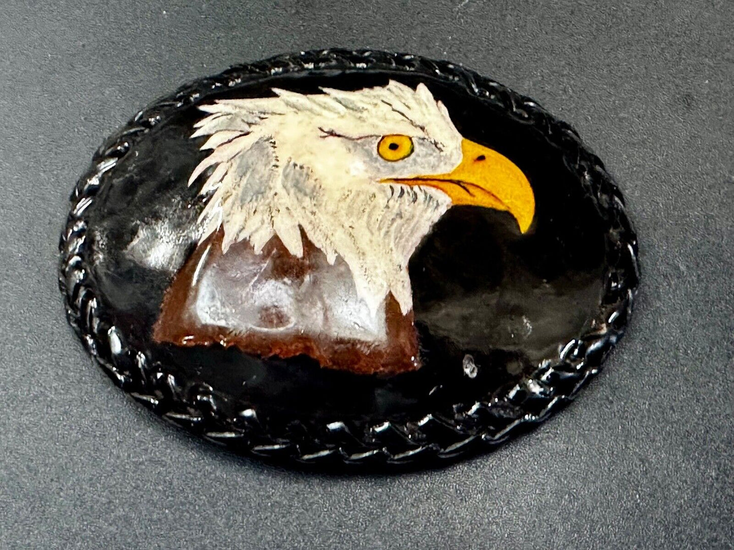 American Bald Eagle Vintage Patriotic USA Dark Leather hand stitched Belt Buckle