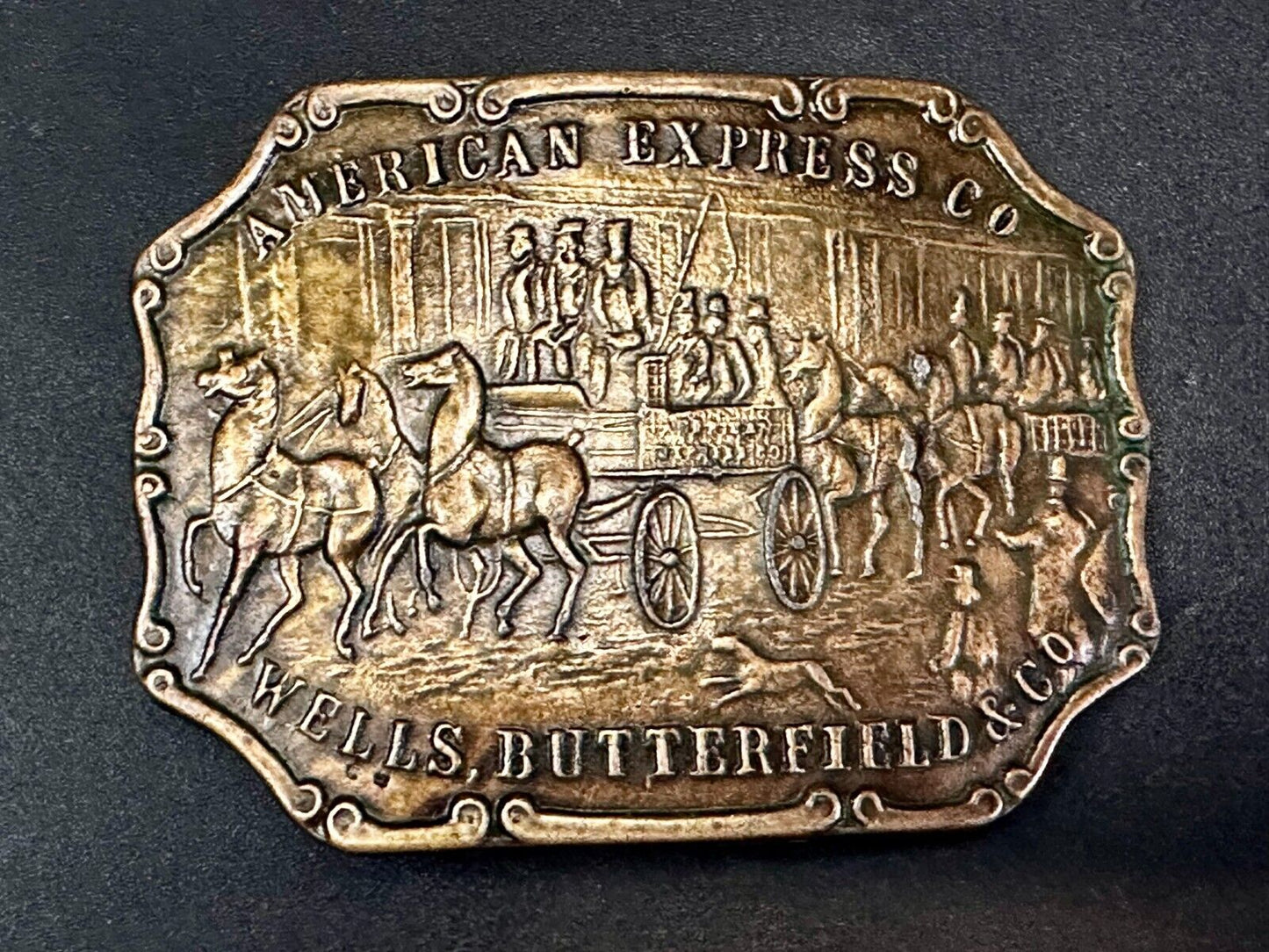 American Express Co Wells Butterfield Vintage Bank Stagecoach Scene Belt Buckle
