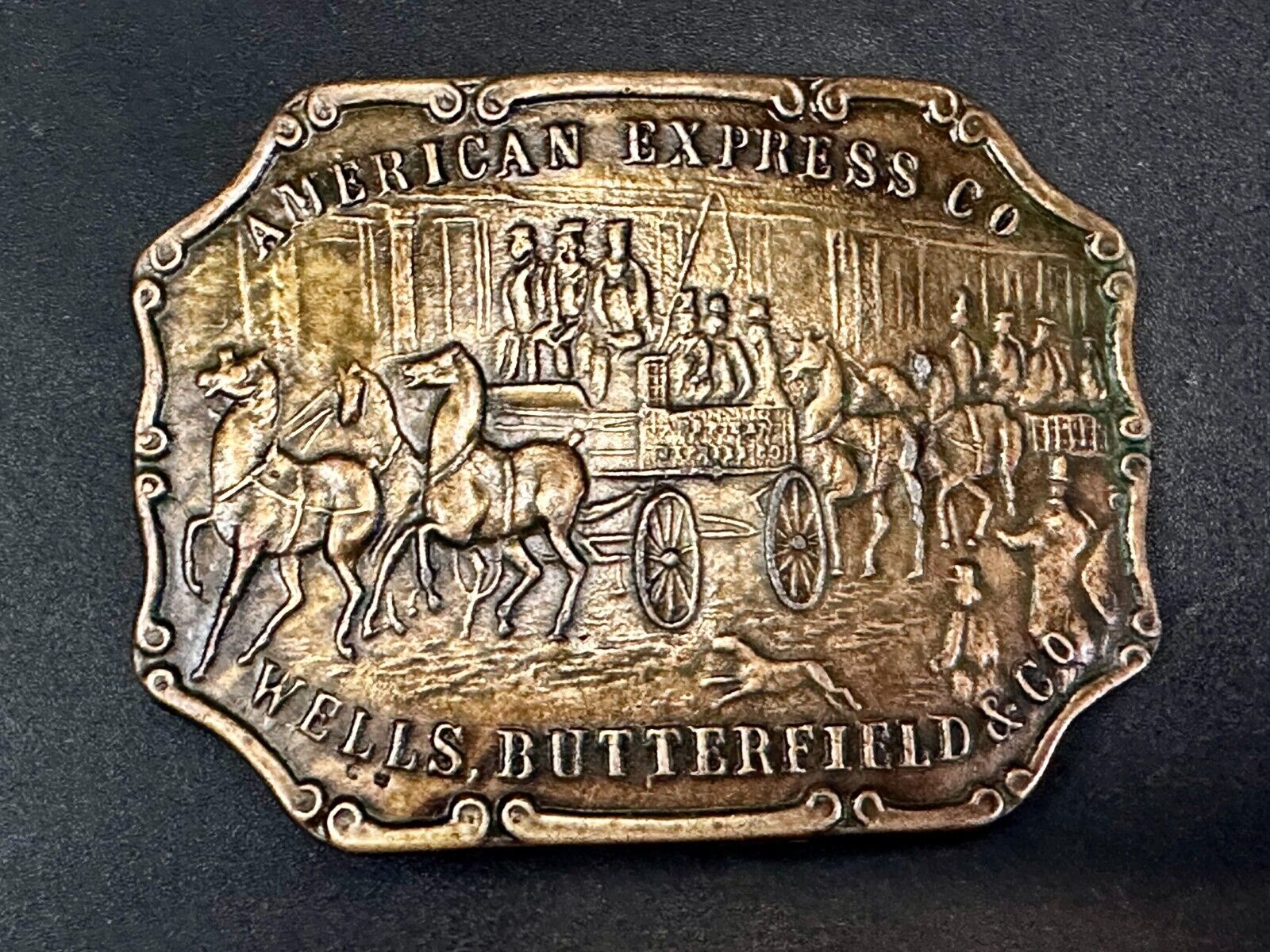 American Express Co Wells Butterfield Vintage Bank Stagecoach Scene Belt Buckle