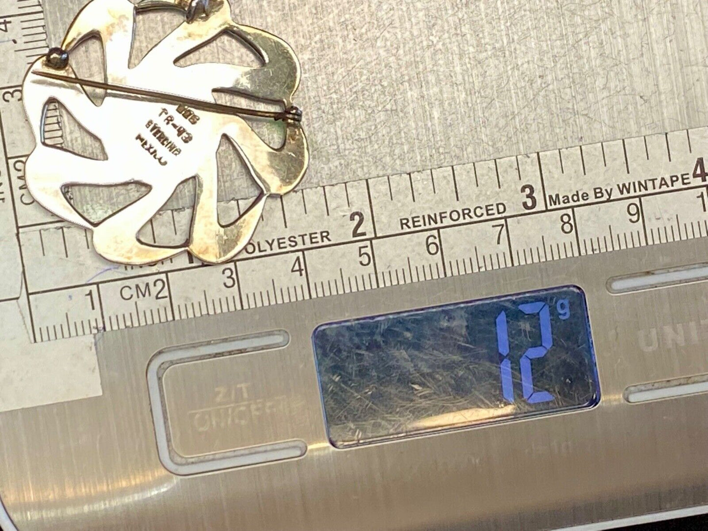 Unique Stone Chip Inlaid 925 Taxco Tr-43 Sterling Mexico Brooch