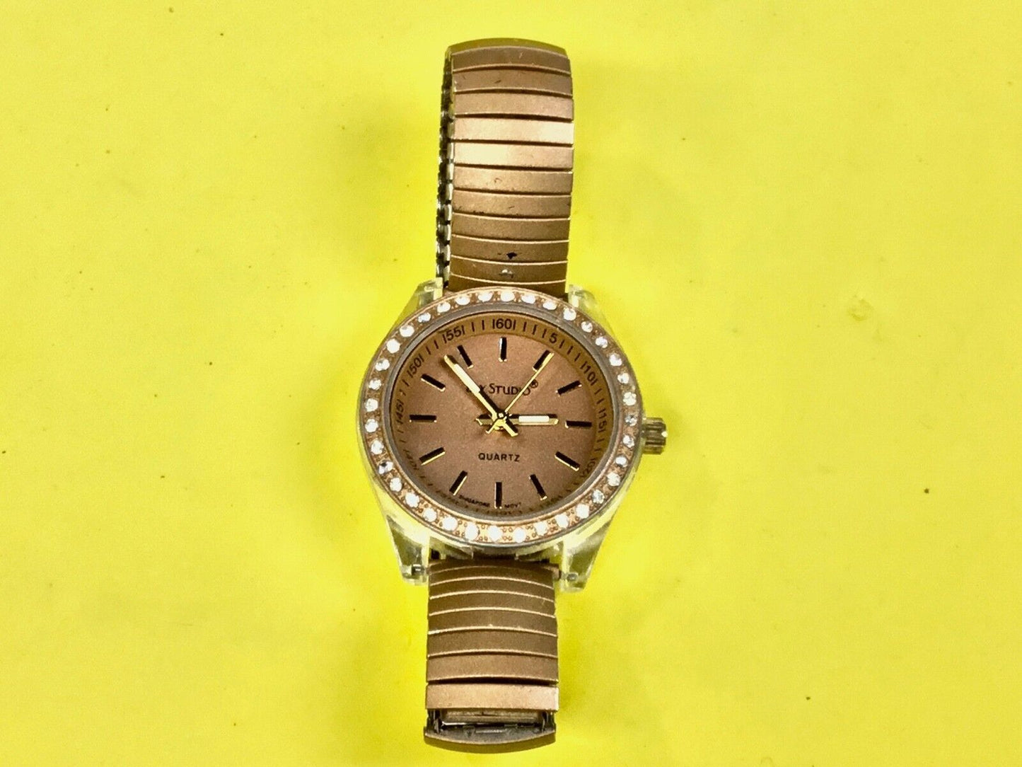 Bay Studio Ladies Silver Clear Acrylic Brown Bronze Rhinestone watch