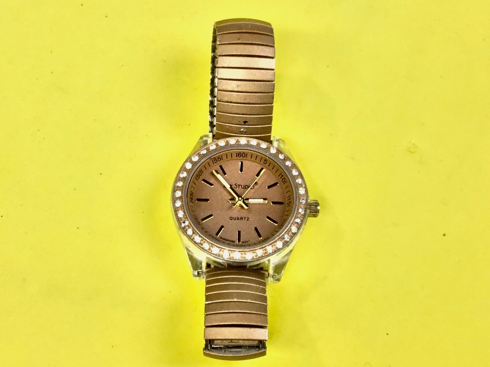 Bay Studio Ladies Silver Clear Acrylic Brown Bronze Rhinestone watch