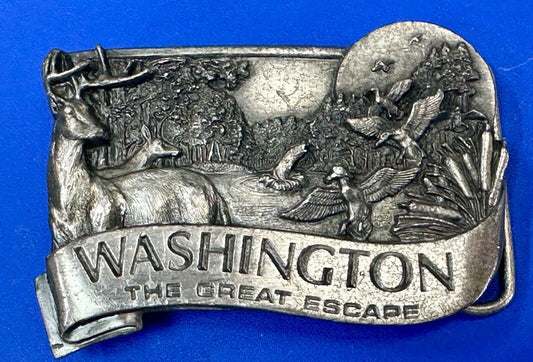 VINTAGE 1984 **WASHINGTON** THE GREAT ESCAPE PEWTER BELT BUCKLE BY BERGAMOT