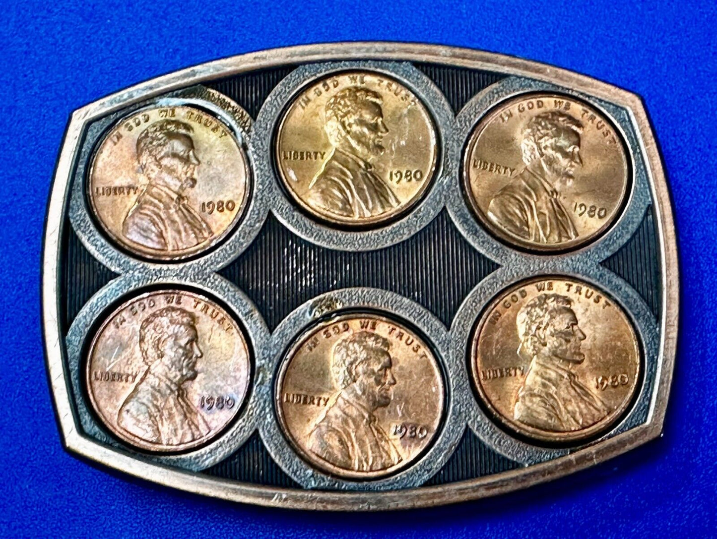 1980's Coins Pennies Vintage Artisan Collectors Belt Buckle