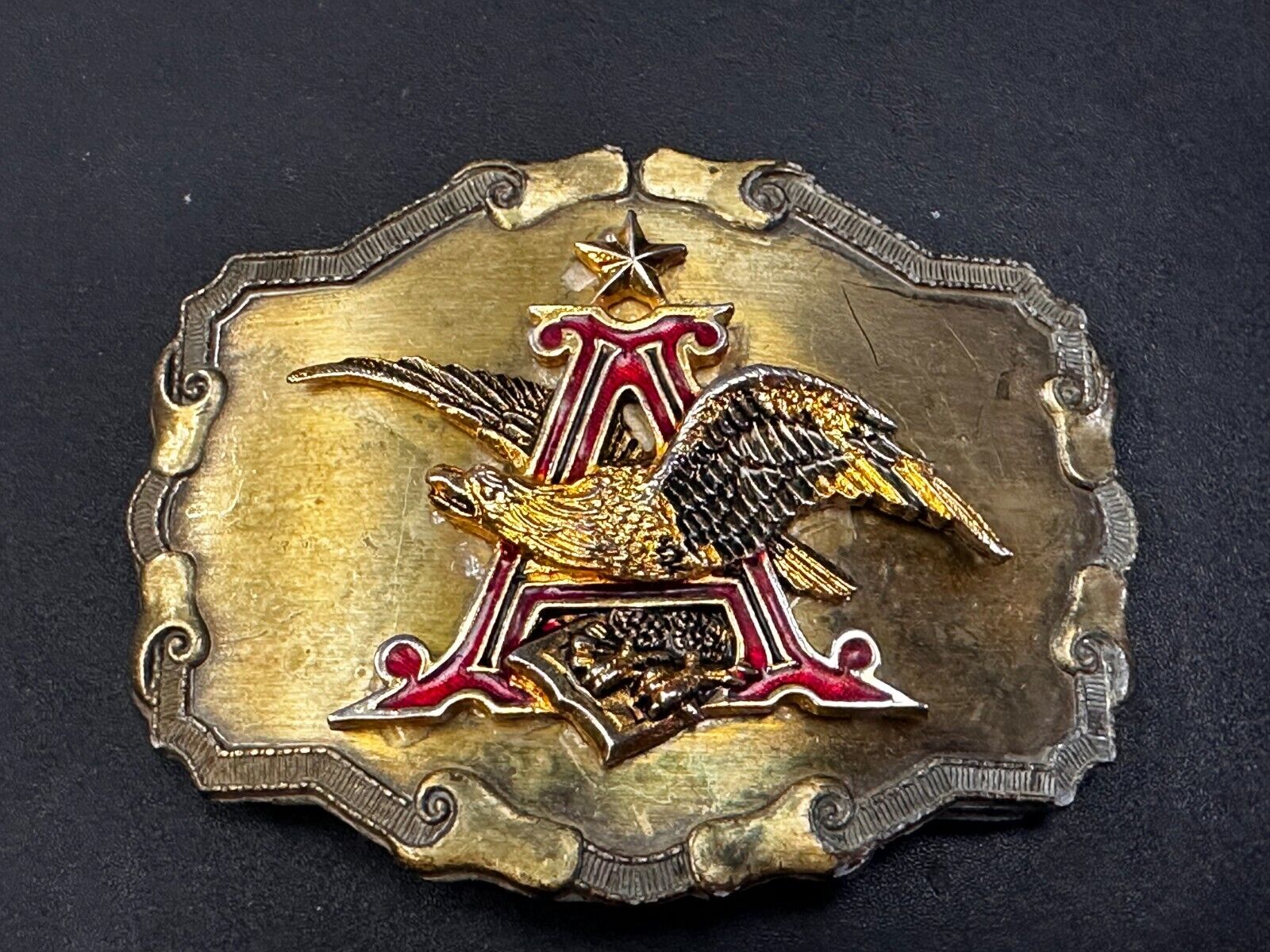 Anheuser-Busch Budweiser Beer Eagle Logo Vintage 1977 Raintree Belt Buckle