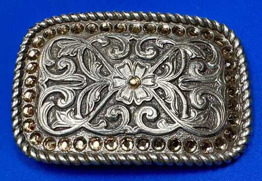 Beautiful western cowgirls rectangular belt buckle w/ Rhinestone boarder
