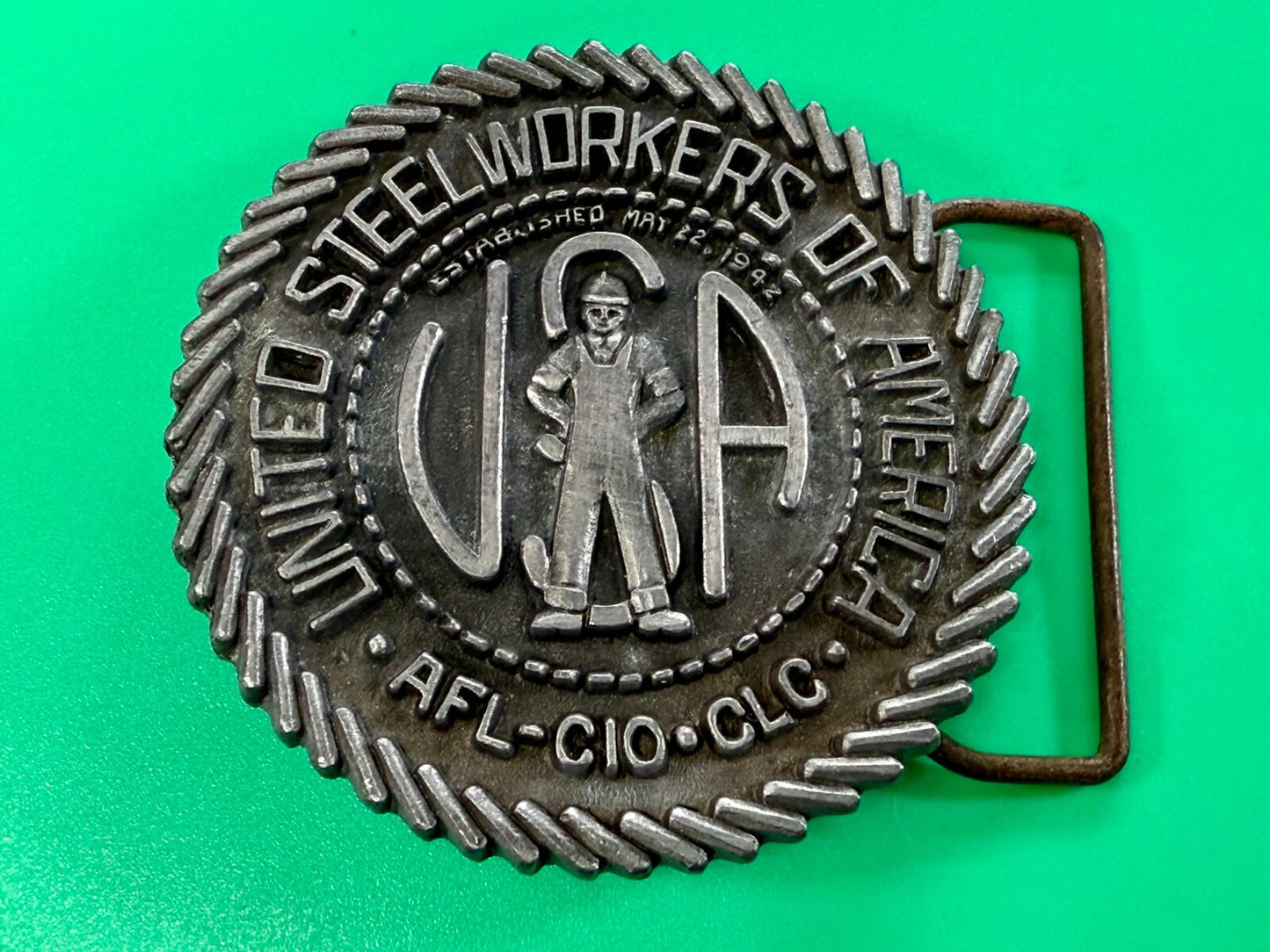 United Steelworkers of America USWA Union Est. 1942 CAPP & KNUDSEN Belt Buckle